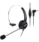 AGPtEK 2.5mm Monaural Headset for Desk Phones, 6FT Hands-Free Noise Cancelling Headphone with Mi...