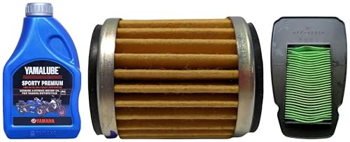 YAMAHA Yamalube Sport Motorcycle Premium 4 Stroke Fully Synthetic Engine Oil, Air Filter/Cleaner Elemet Assy & Oil Filter/Cleaner Element Assy (10W40)