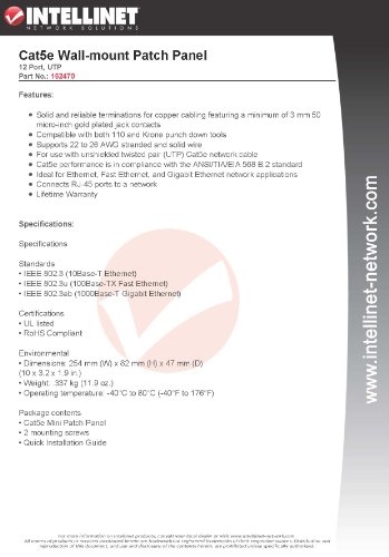 'Intellinet Port Cat5e Patch Panel UTP 19 1 HE Panneau de Brassage Mural 12 Ports CAT5e UTP Schwarz - vue 3