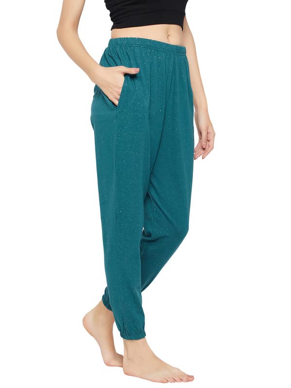 Image of Clovia Women's Cotton Splatter Print Joggers In Blue