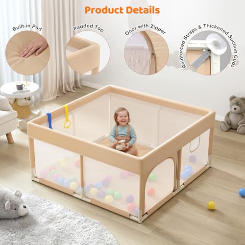 Image of Dripex Baby Playpen, 47 inchx47 inch Small Play Pen for Babies, Beige