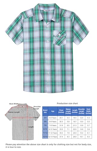 Bienzoe Boys Short Sleeve Shirt: Casual Button Down Cotton Plaid Kids Tops2