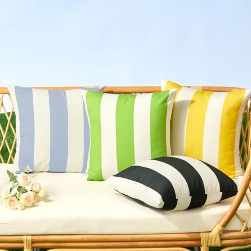 Image of Allorry Outdoor Pillow Covers 12x20 Set of 2 Sky Blue Striped Decoration Throw Pillow Covers for Spring Fall Outdoor Waterproof Garden Patio Furniture Sofa Bed Home Decor JB007-K12