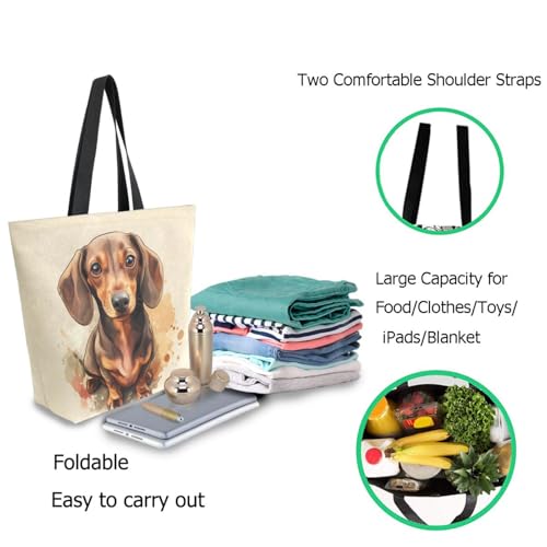 Sweet Dachshund Dog Extra Large Canvas Gym Shoulder Tote,Durable Reusable Daily Top Handle Bag for Mens Womens Yoga Weekender Picnic Beach Travel Market Shopping3