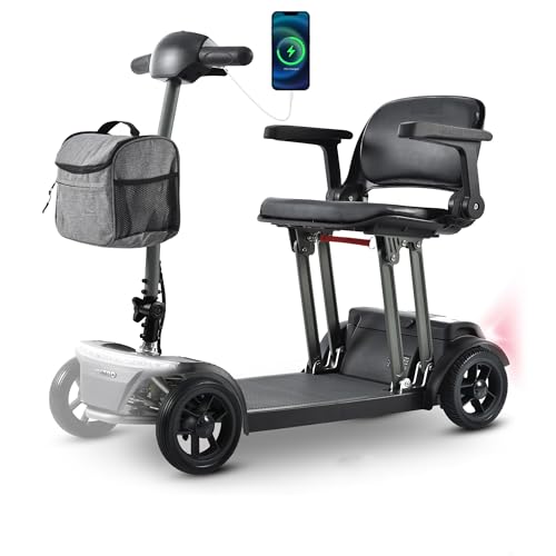 Compact Callapable Light Weight Airline Approved Mobility Scooters for Seniors Adults Foldable Lightweight Under 50 lbs,All Terrain 4 Wheel Power Electric Motorized Scooter for Travel,15 Miles