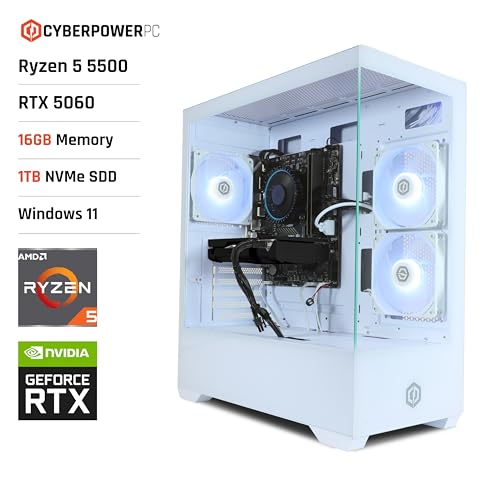 CyberPowerPC Wyvern Gaming PC - AMD Ryzen 5 5500, Nvidia RTX 5060 8GB, 16GB RAM, 1TB NVMe SSD, 650W 80+ PSU, Wi-Fi, Windows 11, Prism Panoramic RGB White - Afbeelding 3