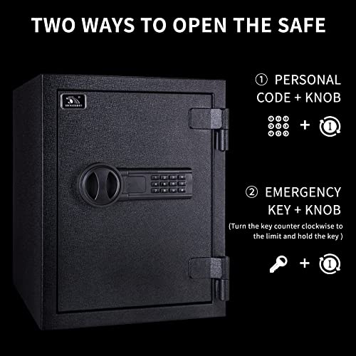 TIGERKING Fireproof Safe,1.24 Cubic Feet Small Steel Money Safe Box Home Safes with Digital Lock for Home and Office