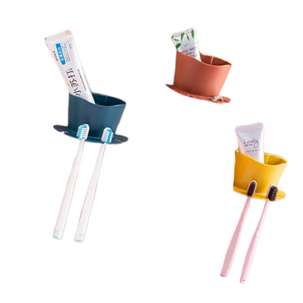 Cabilock 9piezas Soporte De Cepillos De Dientes y Afeitadoras Sin Perforaciones Organizador De Baño Multifuncional Estante De Pared De Naranja Azul Oscuro