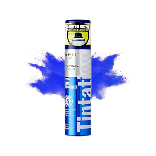 Red by Kiss Tintation Temporary Hair Color Spray 2.82oz, Quick-Dry & Smudge-Proof, Vivid Color Washable Hair Dye, Styling Spray Cosplay Halloween Birthday Party Festival (Blue Moonlight)