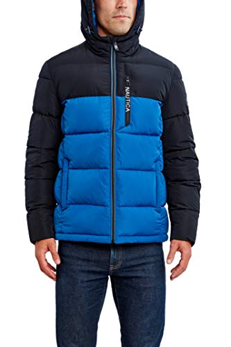 Image of Nautica Men's Midweight Quilted Faux Memory Puffer Jacket -Adjustable Hood Insulated Winter Coat