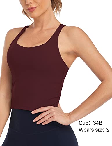 Image of HeyNuts Longline Zeal Bras Medium Impact Wirefree Sports Bras Workout Crop Tank Tops with Removable Pads, A-D Cups