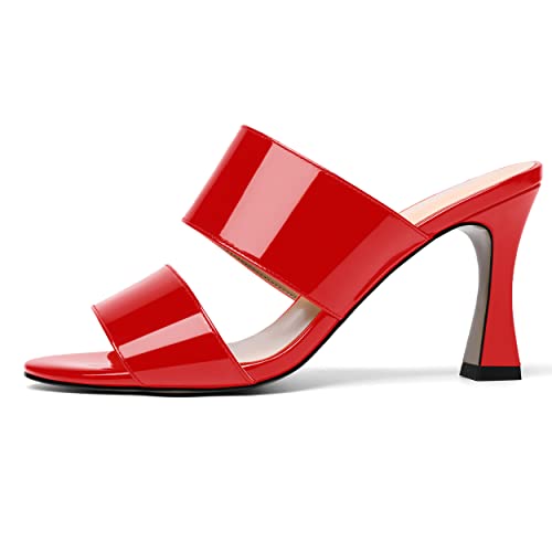 SKYSTERRY Women's Slip On Round Toe Open Toe Dress Patent Wedding Spool High Heel Pumps Shoes 3.3 Inch2