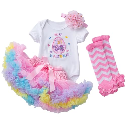 Fairy Baby Infant Baby Girls My 1st Easter Outfit Newborn Easter Eggs Bunny Romper Tutu Skirt Sets Headband Leg Warmer 0-18M