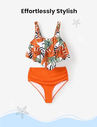 Image of PATPAT Family Matching Swimsuits Two Piece Hawaiian Tropical Beach Bikini and Swim Trunks Set Mommy and Me Bathing Suits
