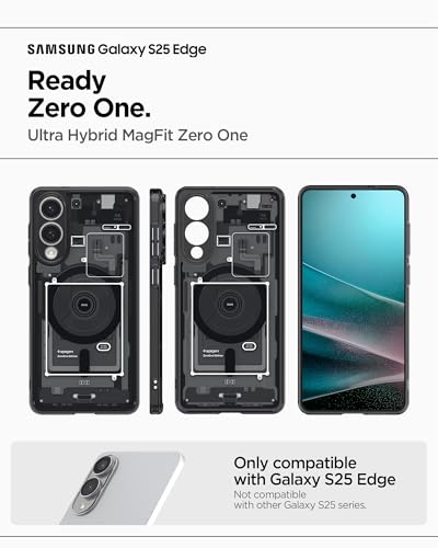 Image of Spigen Ultra Hybrid MagFit | Samsung Galaxy S25 Edge Case [MagSafe] [Semi Transparent] Galaxy S25 Edge Back Cover | TPU+PC - Zero One Black
