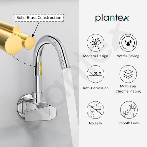 Image of Plantex Kitchen Sink Tap with Water Saving Nozzel /Wall Mount Sink Tap for Kitchen Basin with 360 Swivel Spout (Celesiya-1247)