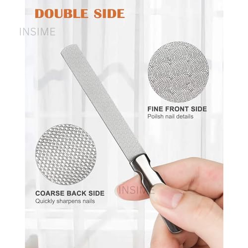 INSIME Stainless Steel Nail filer and buffer | Nail shaper for women Sharp Fingernails | Heavy Duty Reusable Nail File Manicure Pedicure Toenails Nails filer for Natural Nails - Image 5