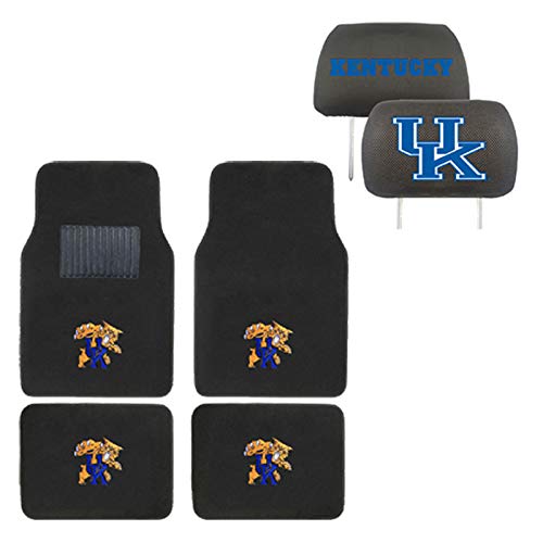 AAC FANMATS NCAA Mascot Carpet Floor Mats Bundle with Head Rests for Kentucky Wildcats Fans Officially Licensed(6 Items)