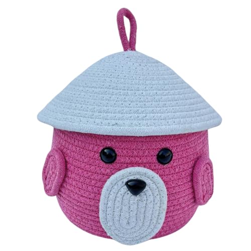 Image of Multi-Purpose Cute Jute Basket with Lid Storage Baskets for Bathroom Living Room & Kitchen Organiser Box Vanity Box First aid Box (Pack of 1) 25x20cm (pink)