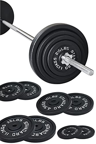 Signature Fitness Cast Iron Standard Weight Plates Including 5FT Standard Barbell with Star Locks, 95-Pound Set (85 Pounds Plates + 10 Pounds Barbell), Multiple Packages - Image 3