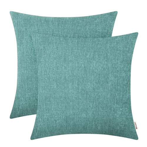 BRAWARM Chenille Throw Pillow Covers 20x20 Inches, Teal, Pack of 2