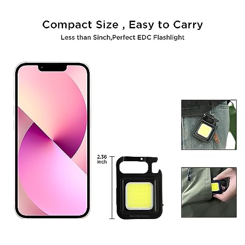 Image of LED Mini COB Flashlights High Lumens Bright Light Keychain Flashlight Portable USB Rechargeable Light 3 Light Modes with Folding Bracket,Bottle Opener for Fishing Walking Camping