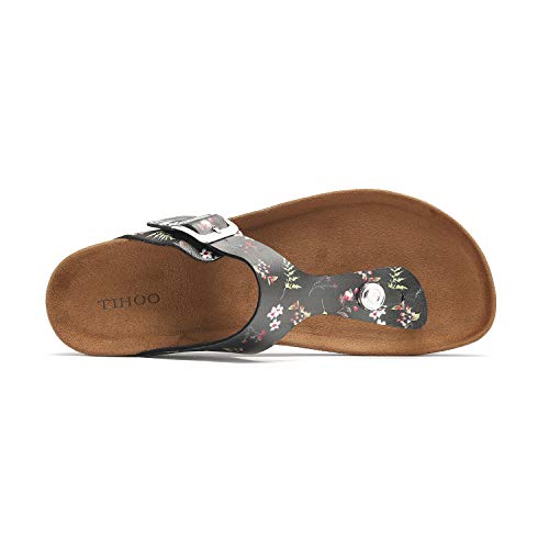 Women's T-Strap Thong Sandals Buckle Slip On Flip-Flops Beach Casual Platform Footbed Slippers (10, Multicolor)