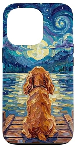 Red Cocker Spaniel On a Lakeside Dock Outdoors�A�[�g���[�N �X�}�z�P�[�X iPhone 13 Pro �p