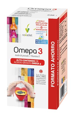 Novadiet – OMEPA 3 Cápsulas con Vitamina E, Aceite de Pescado y Omega 3, Ayuda a Controlar los Niveles de Colesterol y la Tensión Arterial (Omepa 3 Formato Ahorro - 180 Cápsulas)