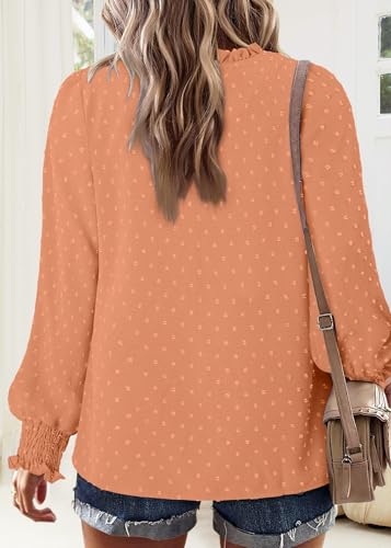 BETTE BOUTIK Women Boho Long Sleeve Shirts Dressy Casual V Neck Fall Fashion Tops Swiss Dot Flowy Blouses
