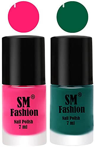 Image of Long Lasting Nail Polish | Nail Paint Combo 7 ml Each) - Set of 2 Deep Pink-Green