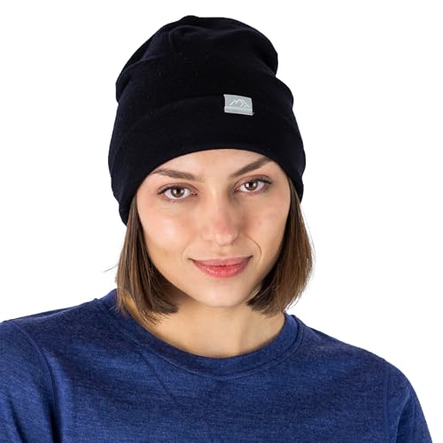 Merino Wool Beanie Men and Women – Cuff Merino Wool Hats for Men and Women - Unisex Adult Beanie Hat and Socks (Black, Large-XLarge)