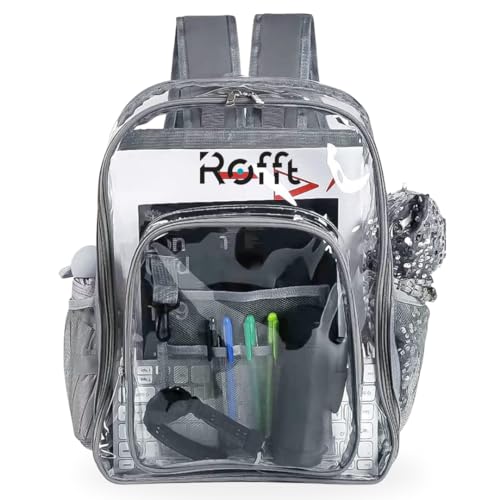 ROFFT Clear backpack, heavy duty PVC, reinforced straps, multiple pockets, optim capacity, transparent backpack, see through perfect for outdoor time, stadium bag