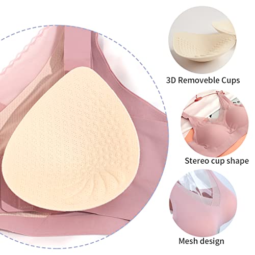Image of Seamless Post-Surgery Bra for Women, Pocket Mastectomy Bras for Breast Prosthesis with Cotton Breast Forms Set