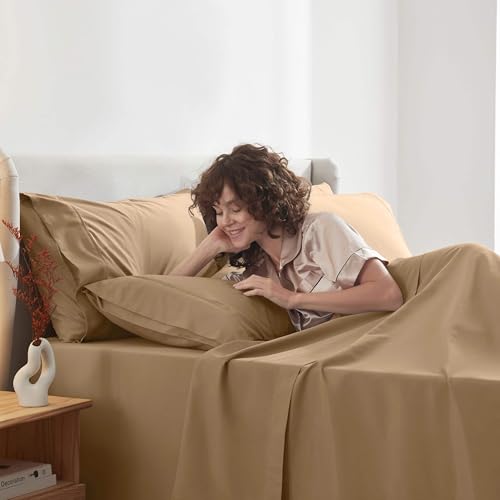 Image of Nestl Extra Deep Cal King Sheet Set - 6 Piece Breathable & Cooling Sheets - Hotel Luxury Bedding Set w /18-24 Inch Deep Pockets - Easy & Secure Fit - Super Soft, Wrinkle Free & Comfy - Mocha Brown