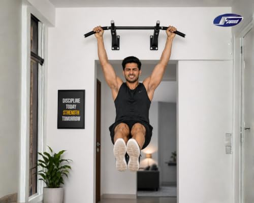 Image of Wall Mounted Pull-Up Bar | Heavy Duty Multi-Grip Chin-Up Bar for Home Gym | Steel Wall Mount Workout Bar for Pull-Ups, Chin-Ups, Leg Raises & Upper Body Strength Training | Max Load 200 kg