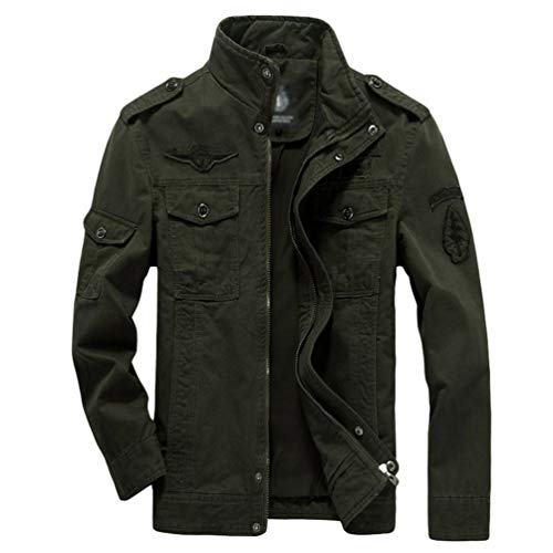 Ketamyy Hombre Casual Chaqueta Algodón Estilo Militares Talla Grande Delgada Otoño Primavera Cuello Alto Manga Larga Ajuste Flojo Estampado Charretera Cargo Cazadora Aviator Chamarra Verde Militar XL