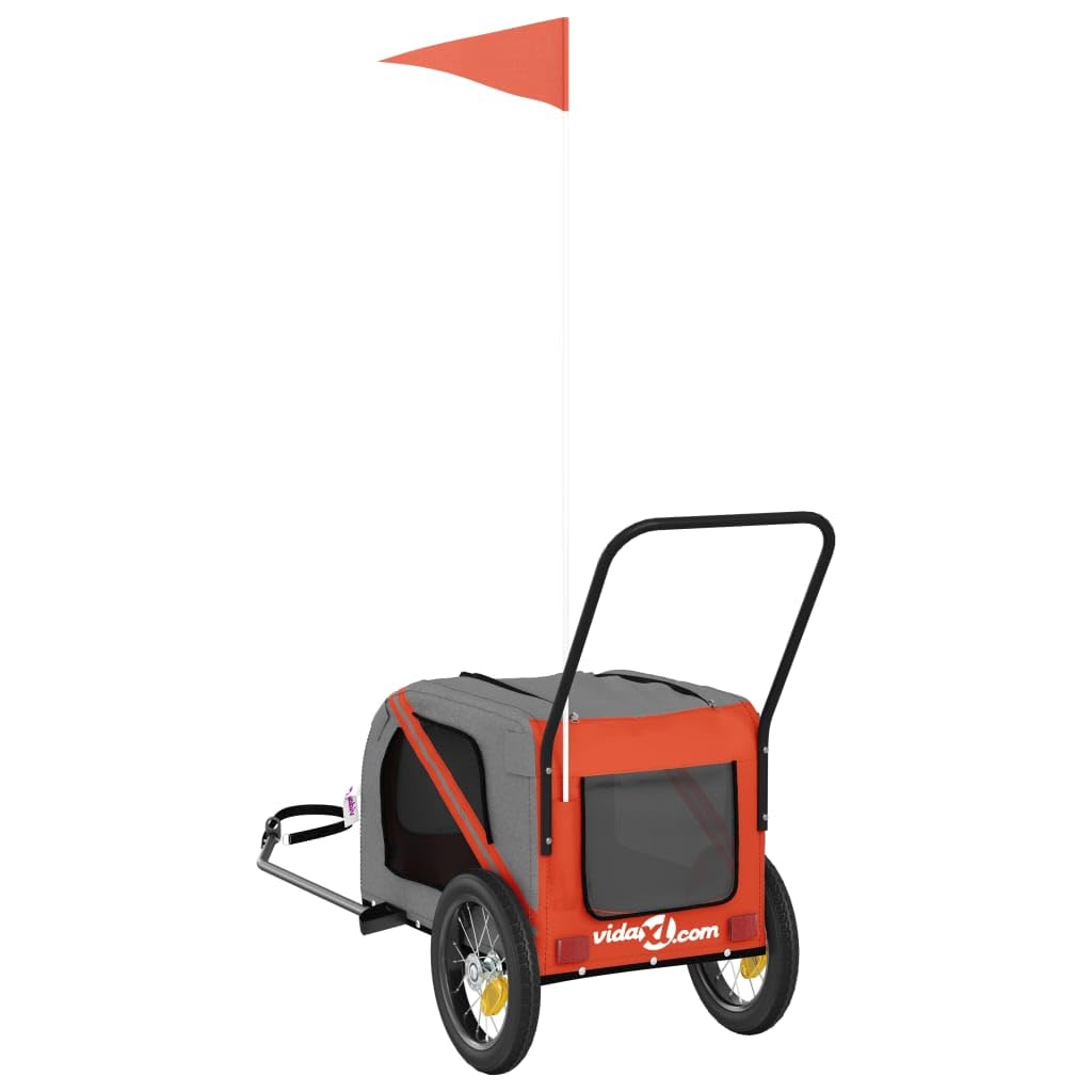 vidaXL Remorque de Vélo pour Animaux de Compagnie, Chariot à Vélo pour Chien avec Drapeau, Remorque de Vélo pour Chien, Orange et Noir Tissu Oxford et Fer