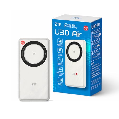 ZTE U30AIR 5G Mobile WiFi Hotspot, Portable Pocket Router with SIM Slot, Unlocked 5G MiFi, Dual-Band Wi-Fi, Travel & Caravan Internet, High-Speed Connectivity for Multiple Devices