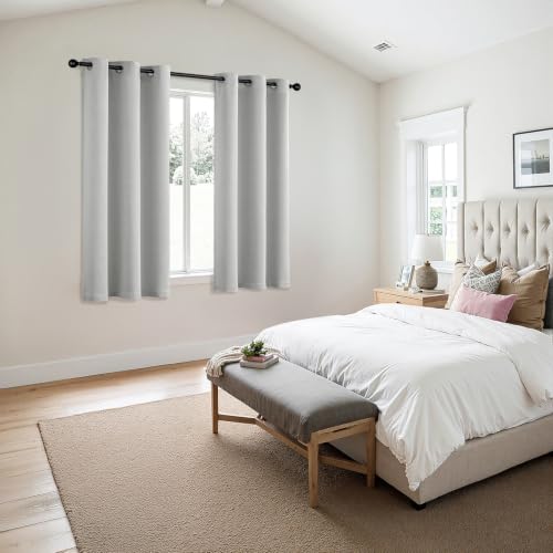 Image of MIULEE Blackout Curtains for Bedroom 2 Panels 40 x 84 Inch Long Silver | Thermal Insulated, Living Room Darkening Grommet Drapes, Noise Reducing, Light Blocking Window Treatments