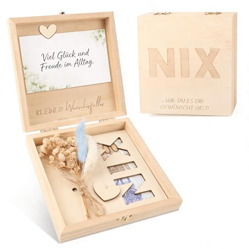 Belillpipi NIX Geschenk Geburtstag Geldgeschenk Holz mit Trockenblumen nix geschenk zum geburtstag wir schenken uns nichts geschenke Kreatives Geburtstagsgeschenk für Frauen Männer