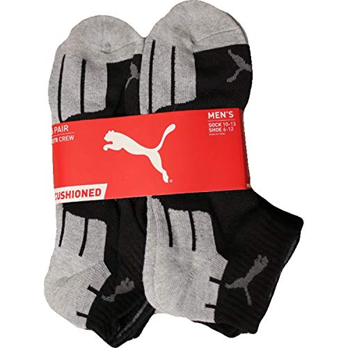 Puma Men's 6 Pack Quarter Crew Cushioned Socks (Black/Silver), Sock Size 10-13 P112485MJG-004