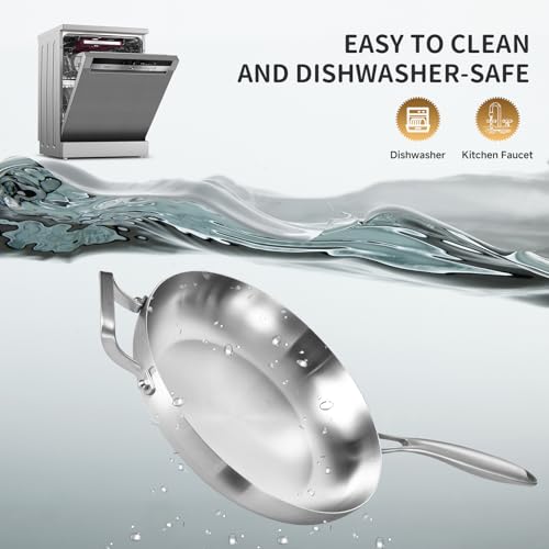 LOLYKITCH 12 Inch Tri-ply Stainless Steel Frying Pan with Lid and Helper Handle,Skillet,Induction Cooking Pan,Dishwasher and Oven Safe,Detachable Handle. - Image 5