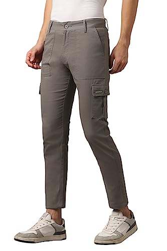 Image of Hubberholme Men's Regular Fit Cotton Trousers with Patch Pockets, Ankle Length Button Closure Cargo Chinos