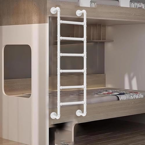 Escalera de litera anticaídas en hierro forjado blanco fija para pared de dormitorio 2