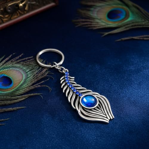 Decorwa Handicrafts Sparkling Morpankh Metal Keychain Blue - Image 4