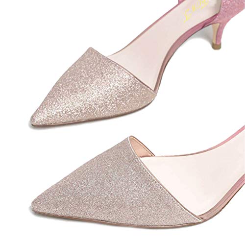 FOWT Women Closed Pointed Toe Kitten Heel Pumps Slip On Two Toned D'Orsay Low Stiletto Sandals Ladies Chic Shoes for Dress Office Party 4-16 M US4