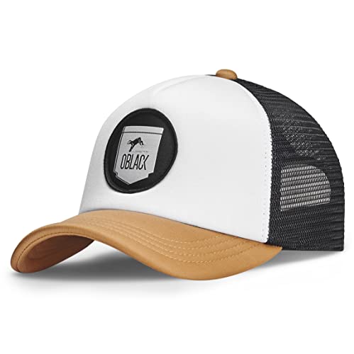 Oblack Gorras de Hombre Classic Beige Gorras Mujer Beisbol Ajustable con Visera Acolchada y Rejilla Negra Transpirable - Gorra Trucker