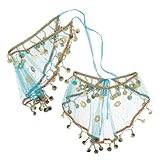 LIFKOME 2 Piezas Velo de Danza Tribal con Borlas para Mujer Accesorio Ligero y Transpirable para Disfraces de Carnaval y Mascaradas para Baile y Presentaciones de Danza del Vientre de Azul