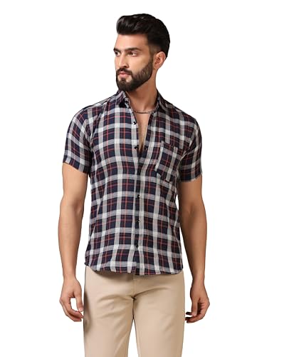 Image of TOPLOT Men's Regular Fit Casual Shirt Checks Design with Spread Collar & Half Sleeves